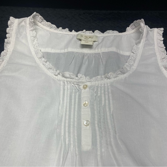 St. Tropez White Ruffled Embellished Tank Top W Med. BEACH TROPICAL ISLAND - Picture 3 of 11